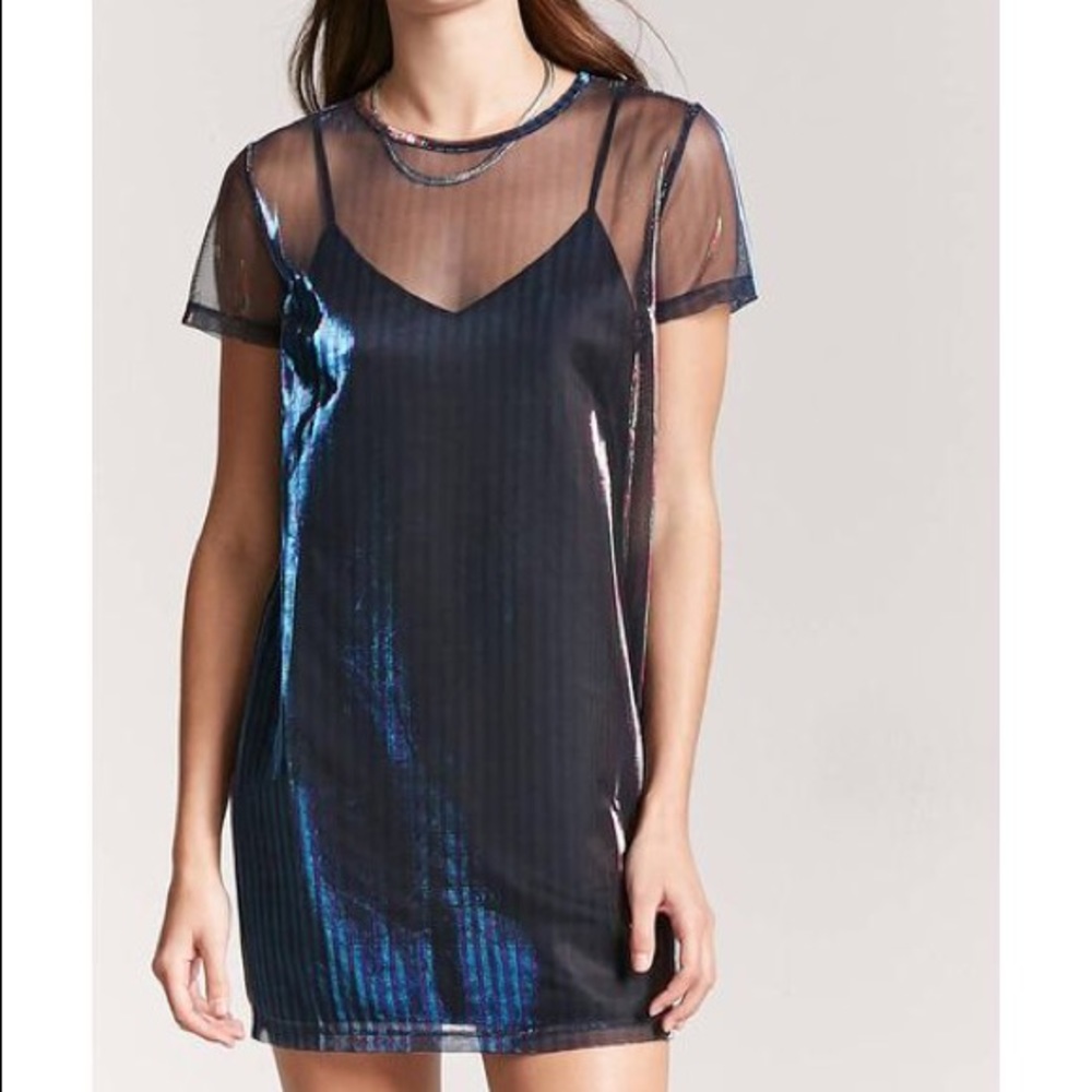 F21 Sheer Metallic T-shirt Dress - Blue/Purple - Small
